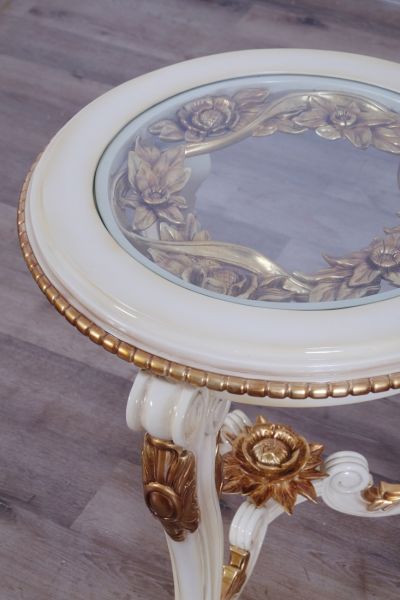 European Furniture - Veronica III Luxury End Table in Antique Beige and Antique Dark Gold Leafs - 47072-ET - GreatFurnitureDeal