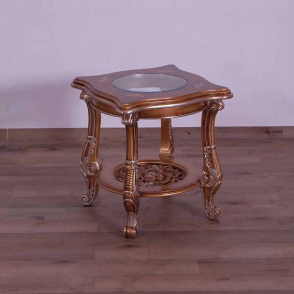 European Furniture - Saint Germain Luxury Side Table in Light Gold & Antique Silver - 35550-ET - GreatFurnitureDeal