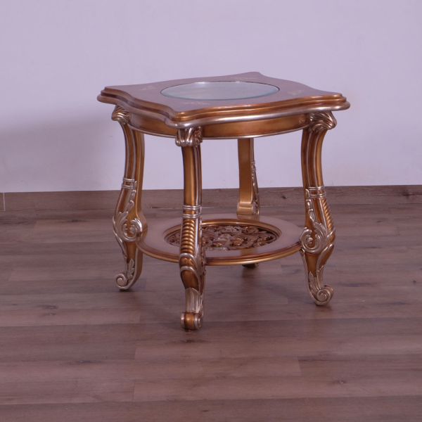 European Furniture - Saint Germain Luxury Side Table in Light Gold & Antique Silver - 35550-ET - GreatFurnitureDeal