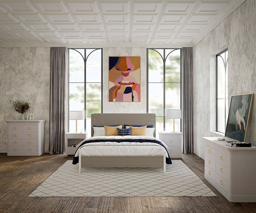 Bramble - Claremont Linen Wrapped Bedside Cabinet In Dove White - 76628FDOW----- - GreatFurnitureDeal