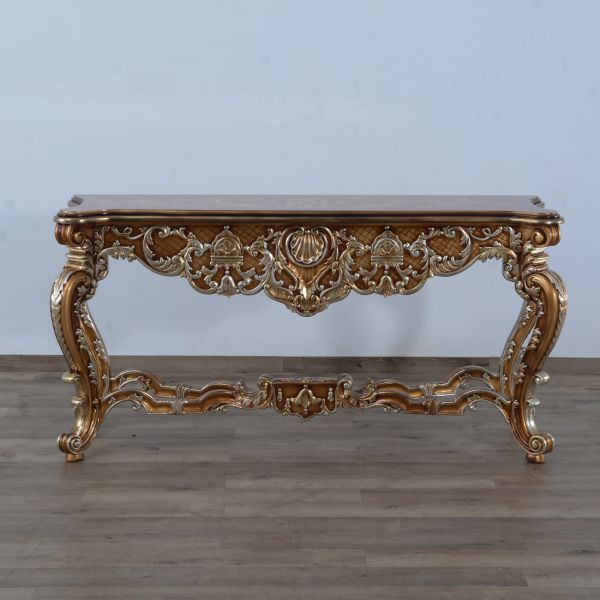European Furniture - Saint Germain Luxury Console Table in Light Gold & Antique Silver - 35550-ST - GreatFurnitureDeal