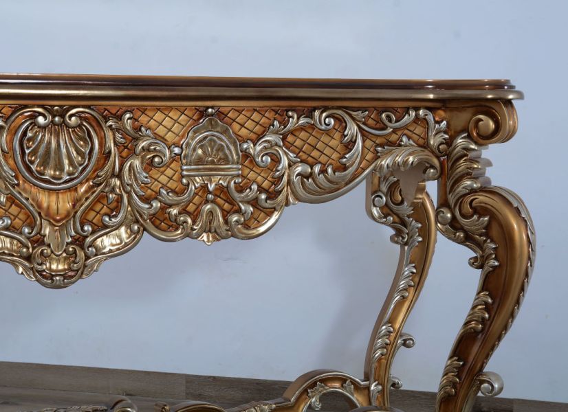 European Furniture - Saint Germain Luxury Console Table in Light Gold & Antique Silver - 35550-ST - GreatFurnitureDeal