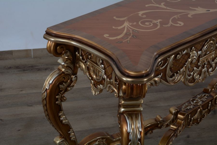 European Furniture - Saint Germain Luxury Console Table in Light Gold & Antique Silver - 35550-ST - GreatFurnitureDeal