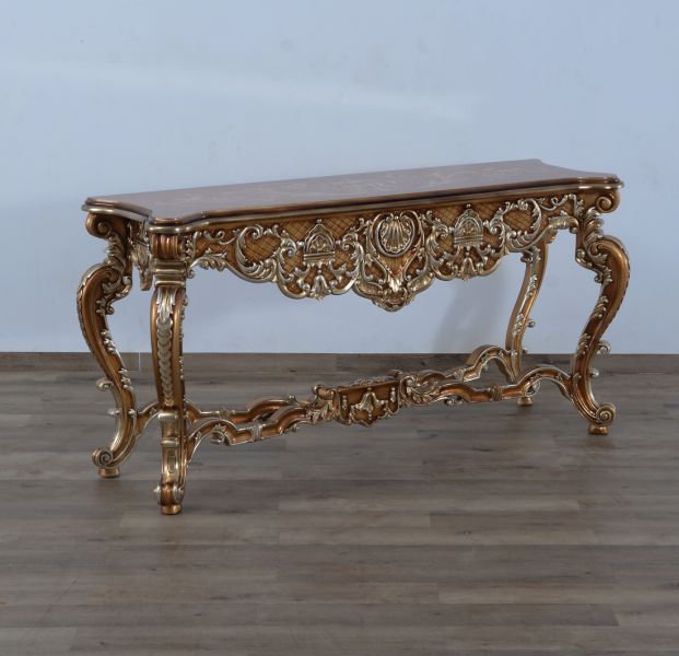 European Furniture - Saint Germain Luxury Console Table in Light Gold & Antique Silver - 35550-ST - GreatFurnitureDeal