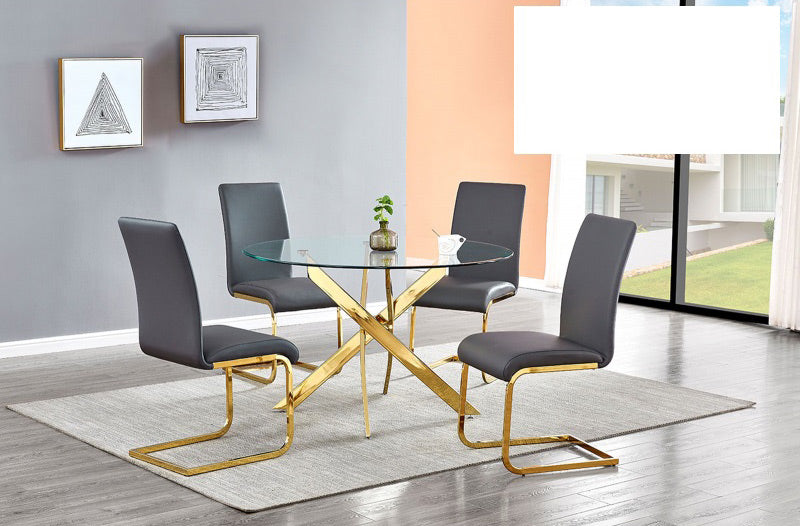 Mariano Furniture - T01 - 5 Piece Round Dining Table Set in Grey/Gold - BM-T01GG5 - GreatFurnitureDeal