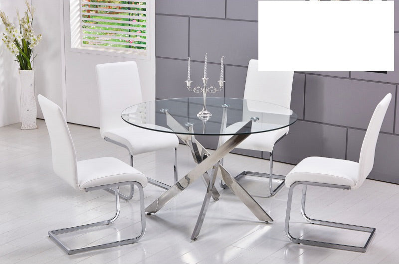 Mariano Furniture - T01 - 5 Piece Round Dining Table Set in White/Silver - BM-T01W5 - GreatFurnitureDeal