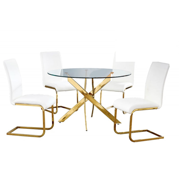 Mariano Furniture - T01 - 5 Piece Round Dining Table Set in White/Gold - BM-T01WG5 - GreatFurnitureDeal