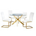 Mariano Furniture - T01 - 5 Piece Round Dining Table Set in White/Gold - BM-T01WG5 - GreatFurnitureDeal