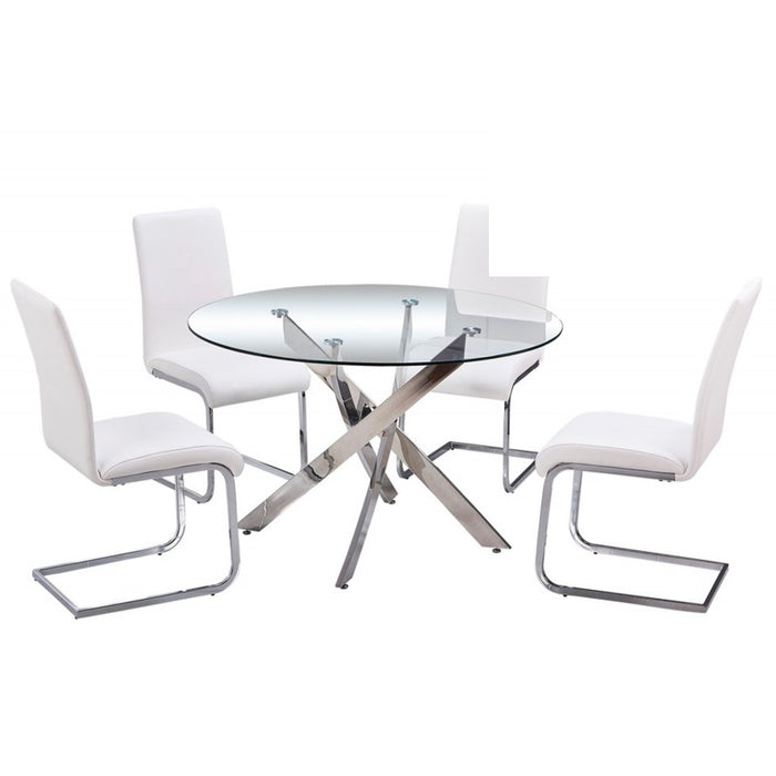 Mariano Furniture - T01 - 5 Piece Round Dining Table Set in White/Silver - BM-T01W5 - GreatFurnitureDeal