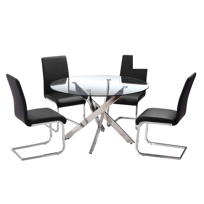 Mariano Furniture - T01 - 5 Piece Round Dining Table Set in Black/Silver - BM-T01B5 - GreatFurnitureDeal