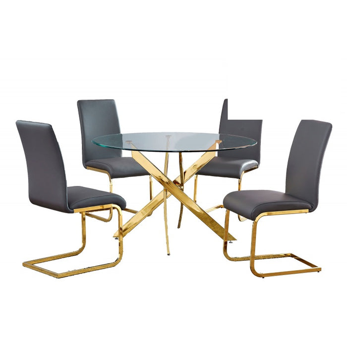 Mariano Furniture - T01 - 5 Piece Round Dining Table Set in Grey/Gold - BM-T01GG5 - GreatFurnitureDeal