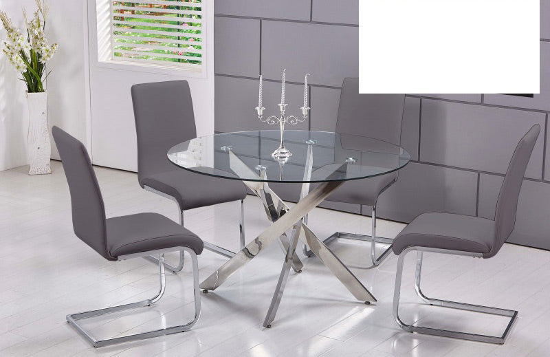 Mariano Furniture - T01 - 5 Piece Round Dining Table Set in Grey/Silver - BM-T01G5 - GreatFurnitureDeal