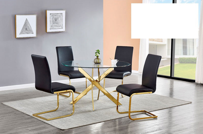 Mariano Furniture - T01 - 5 Piece Round Dining Table Set in Black/Gold - BM-T01BG5 - GreatFurnitureDeal