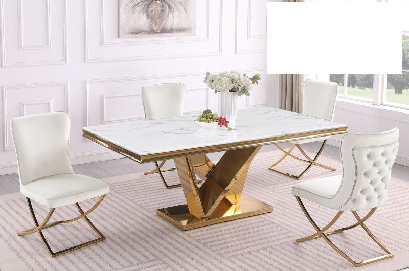 Mariano Furniture - T134 - 5 Piece Rectangle Dining Table Set in Beige/Gold - BM-T134BEG5 - GreatFurnitureDeal