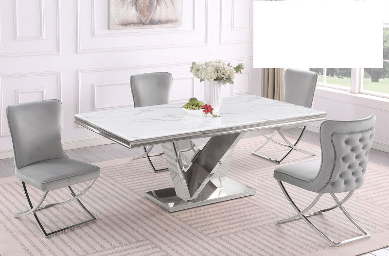 Mariano Furniture - T134 - 5 Piece Rectangle Dining Table Set in Grey/Silver - BM-T134GS5 - GreatFurnitureDeal
