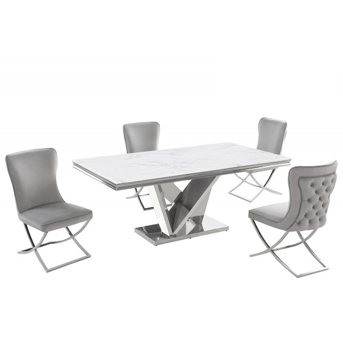 Mariano Furniture - T134 - 5 Piece Rectangle Dining Table Set in Grey/Silver - BM-T134GS5 - GreatFurnitureDeal