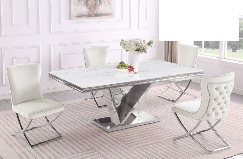 Mariano Furniture - T134 - 5 Piece Rectangle Dining Table Set in Beige/Silver - BM-T134BES5 - GreatFurnitureDeal