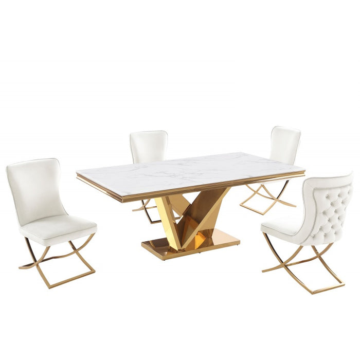 Mariano Furniture - T134 - 5 Piece Rectangle Dining Table Set in Beige/Gold - BM-T134BEG5 - GreatFurnitureDeal