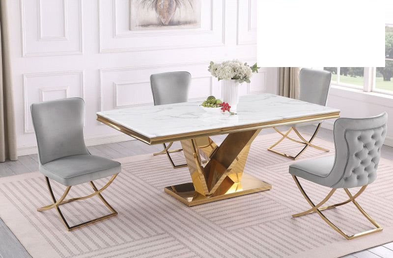 Mariano Furniture - T134 - 5 Piece Rectangle Dining Table Set in Grey/Gold - BM-T134GG5 - GreatFurnitureDeal