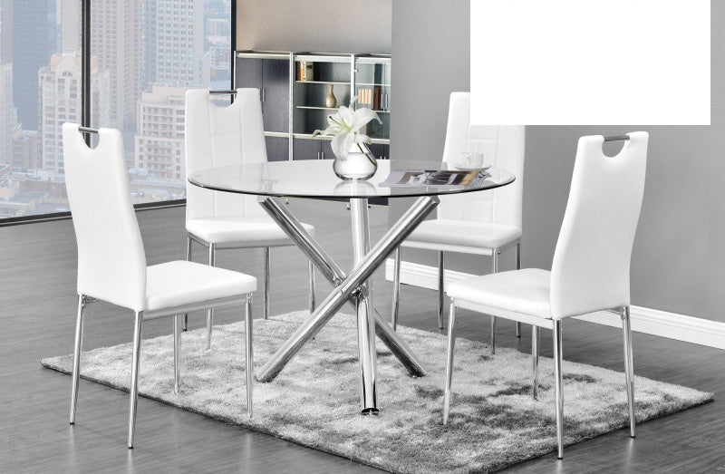 Mariano Furniture - T248 - 5 Piece Dining Table Set in White/Chrome - BM-T248W5 - GreatFurnitureDeal