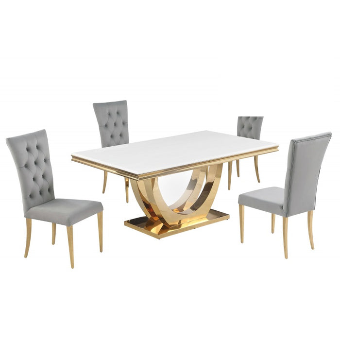 Mariano Furniture - T8403 - 5 Piece Dining Table Set in Grey/Gold - BM-T8403GG5 - GreatFurnitureDeal