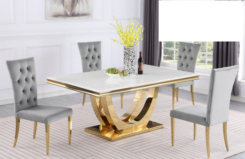 Mariano Furniture - T8403 - 5 Piece Dining Table Set in Grey/Gold - BM-T8403GG5 - GreatFurnitureDeal