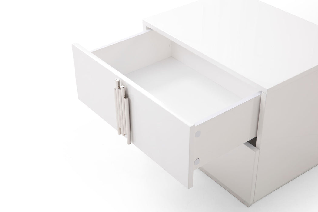 VIG Furniture - Modrest Token Modern White & Stainless Steel Nightstand - VGVCN815-WHITE-NS - GreatFurnitureDeal