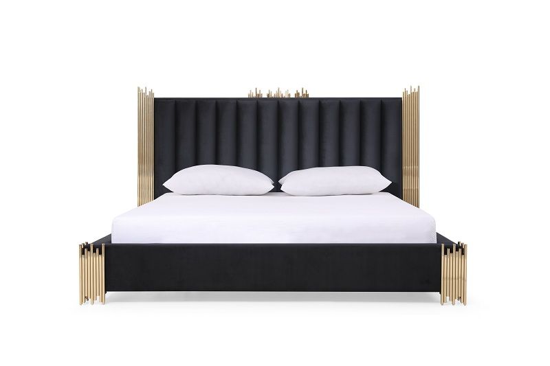 VIG Furniture - Modrest Token Modern Black Gold California King Bed with Nightstands - VGVCBD815-BLK-BED-2NS-SET-CK - GreatFurnitureDeal