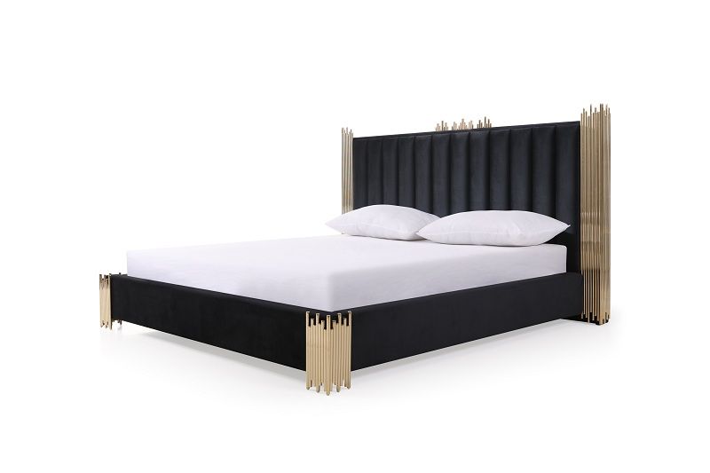 VIG Furniture - Modrest Token Modern Black Gold Queen Bed with Nightstands - VGVCBD815-BLK-BED-2NS-SET-Q