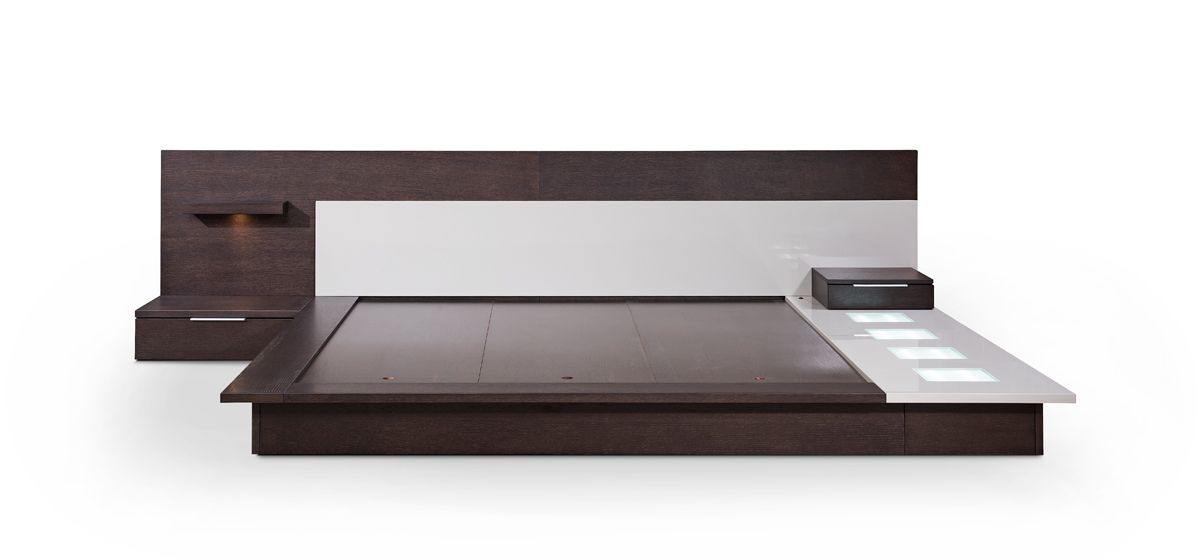 VIG Furniture - Modrest Torino Contemporary Brown Oak & Grey California King Platform Bed w/ Lights - VGWCSB-B03-BRNGRY-CK - GreatFurnitureDeal