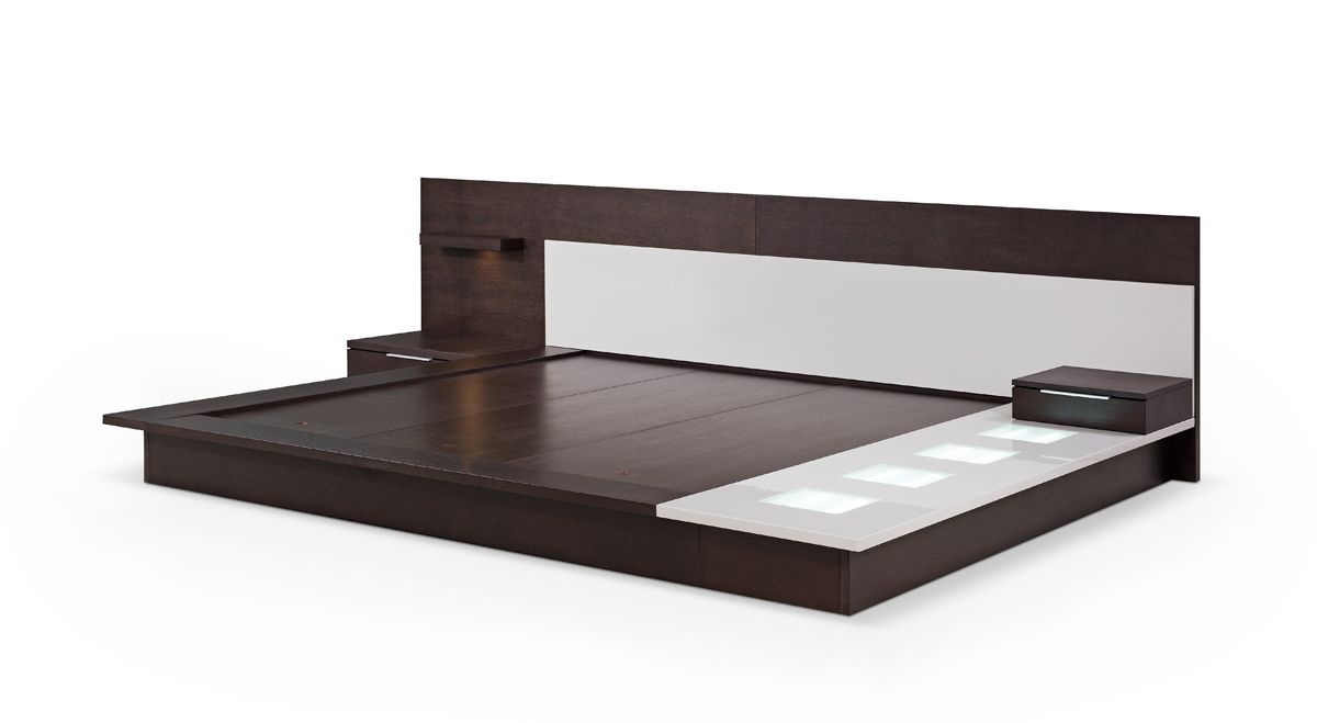 VIG Furniture - Modrest Torino Contemporary Brown Oak & Grey California King Platform Bed w/ Lights - VGWCSB-B03-BRNGRY-CK - GreatFurnitureDeal