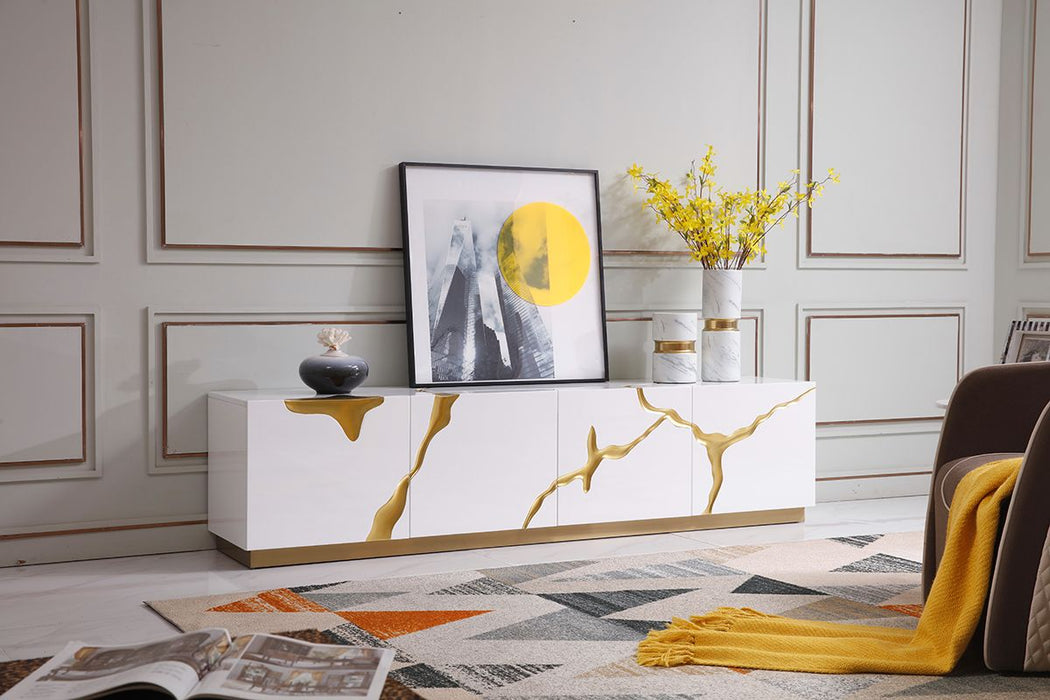 VIG Furniture - Modrest Aspen Modern White & Gold TV Stand - VGVCTV1801-WHT
