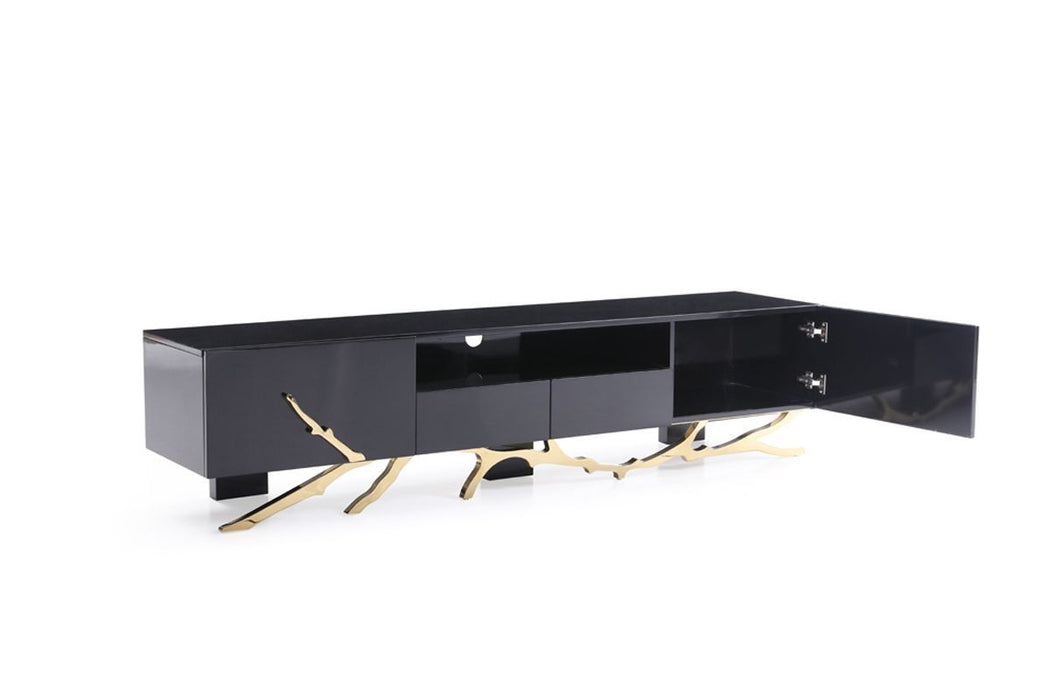 VIG Furniture - Modrest Legend Modern Black & Champagne Gold 87" TV Stand - VGVCT-V8111-BLK-L - GreatFurnitureDeal