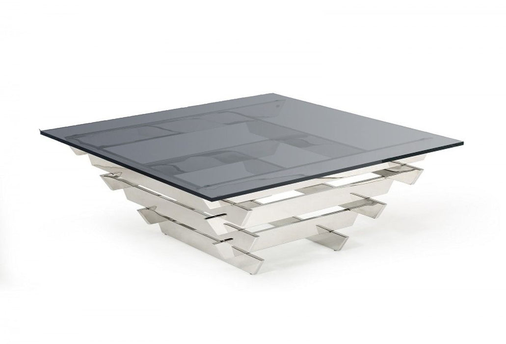 VIG Furniture - Modrest Upton Modern Square Smoked Glass Coffee Table - VGVCCT869-SMK-SIL-CT