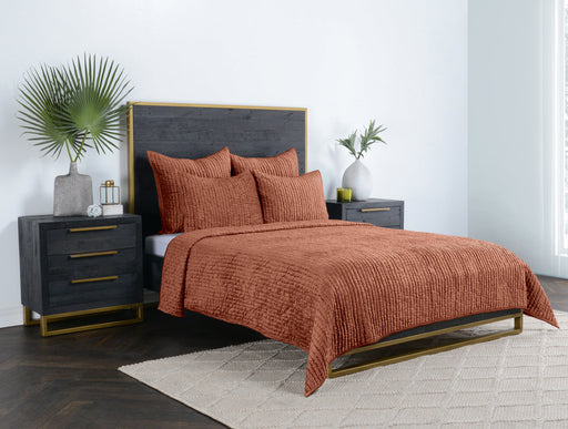 Villa By Classic Home - Bari Velvet Terra Cotta King Quilt - V260007 - GreatFurnitureDeal