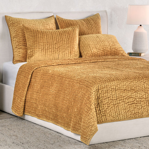 Villa By Classic Home - Bari Velvet Honey Gold King Quilt - V290186 - GreatFurnitureDeal