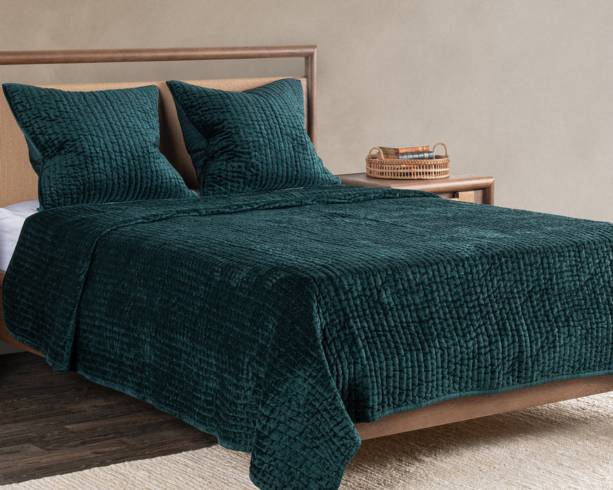 Villa By Classic Home - Bari Velvet Emerald King Quilt - V310000 - GreatFurnitureDeal