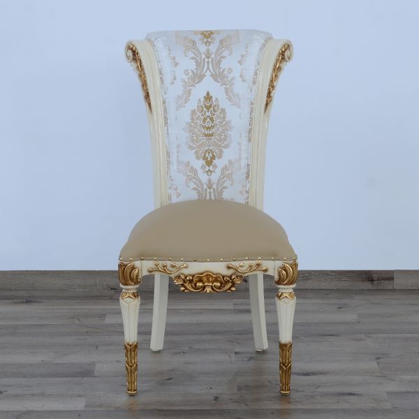 European Furniture - Valentina Side Chair in Beige and Gold - Set of 2 - 51959-SC - GreatFurnitureDeal