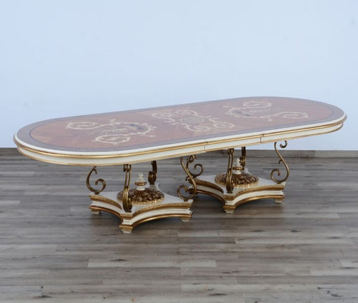 European Furniture - Valentina Luxury Dining Table in Beige and Gold - 51959-T - GreatFurnitureDeal