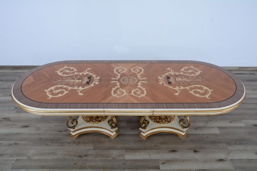 European Furniture - Valentina Luxury Dining Table in Beige and Gold - 51959-T - GreatFurnitureDeal