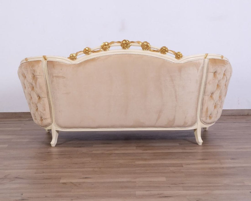 European Furniture - Valentine II Luxury Loveseat in Beige With Dark Gold Leafs - 45012-L - GreatFurnitureDeal