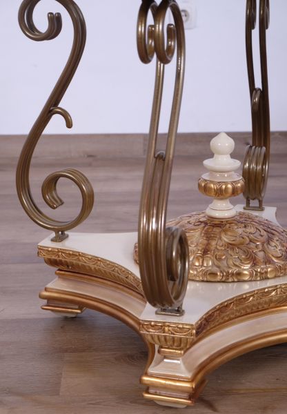 European Furniture - Valentine Luxury End Table in Beige - Dark Gold Leafs - 45010-ET - GreatFurnitureDeal