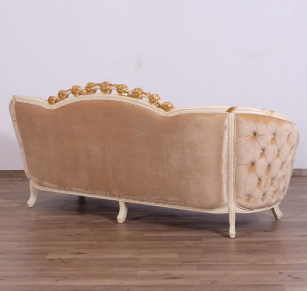 European Furniture - Valentine Luxury Sofa in Beige - Dark Gold Leafs - 45010-S - GreatFurnitureDeal