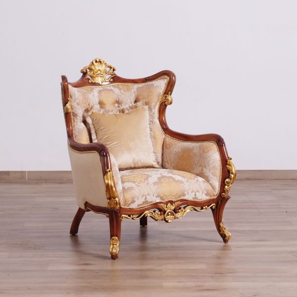 European Furniture - Veronica II Luxury Chair in Antique Walnut and Antique Dark Gold leaf - 47078-C - GreatFurnitureDeal