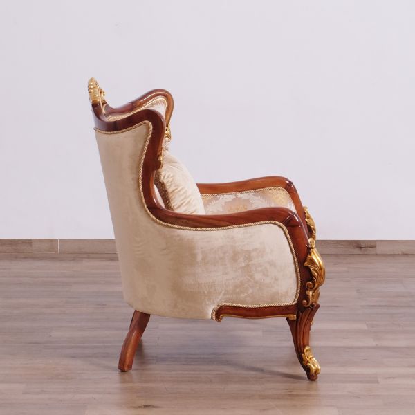 European Furniture - Veronica II Luxury Chair in Antique Walnut and Antique Dark Gold leaf - 47078-C - GreatFurnitureDeal