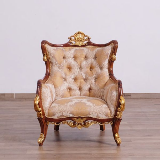European Furniture - Veronica II Luxury Chair in Antique Walnut and Antique Dark Gold leaf - 47078-C - GreatFurnitureDeal