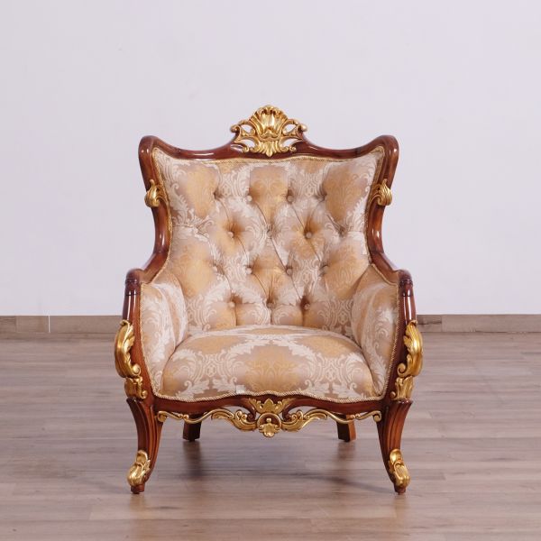 European Furniture - Veronica II Luxury Chair in Antique Walnut and Antique Dark Gold leaf - 47078-C - GreatFurnitureDeal