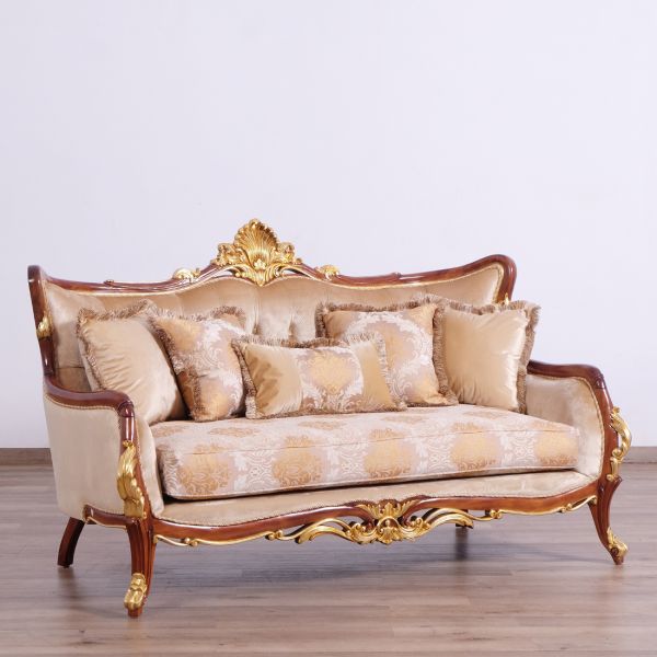 European Furniture - Veronica II Luxury Loveseat in Antique Walnut and Antique Dark Gold leaf - 47078-L - GreatFurnitureDeal