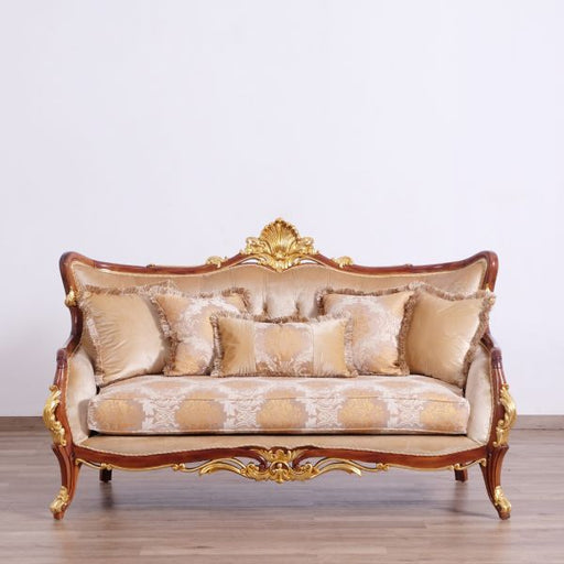 European Furniture - Veronica II Luxury Loveseat in Antique Walnut and Antique Dark Gold leaf - 47078-L - GreatFurnitureDeal