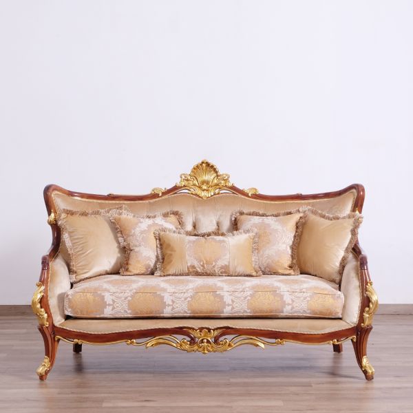 European Furniture - Veronica II Luxury Loveseat in Antique Walnut and Antique Dark Gold leaf - 47078-L - GreatFurnitureDeal